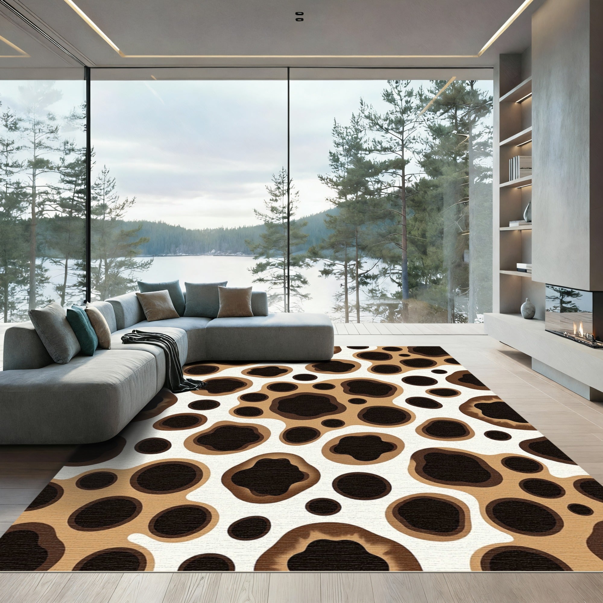 Brown and White Organic Spots Rug