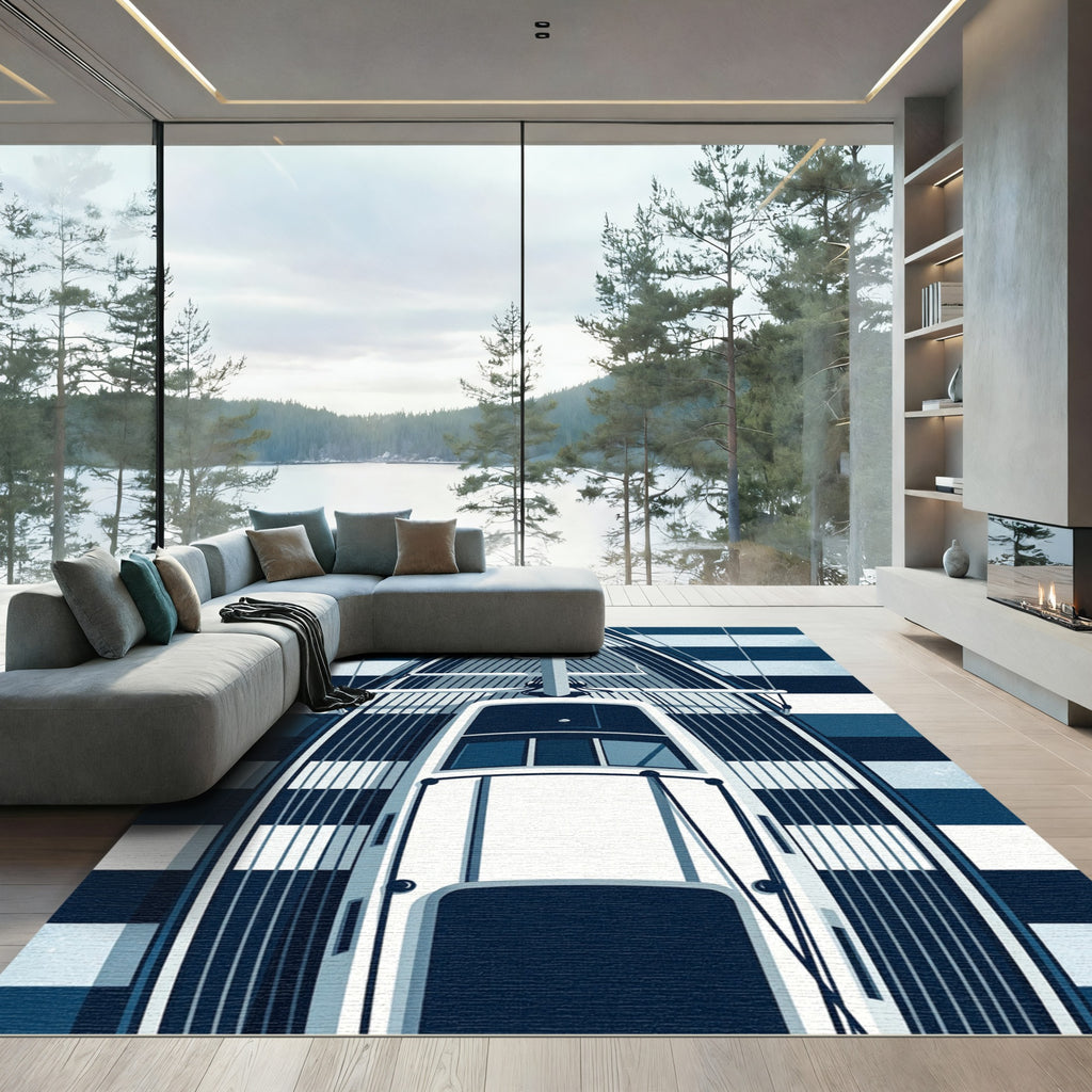 Nautical Yacht Deck Striped Blue Rug