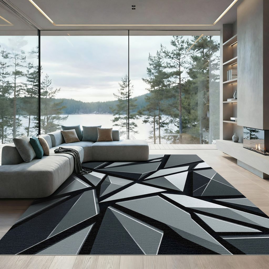 Monochromatic Geometric Shard Abstract Rug