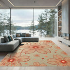 Coral Dotted Sakura Floral Medallion Rug