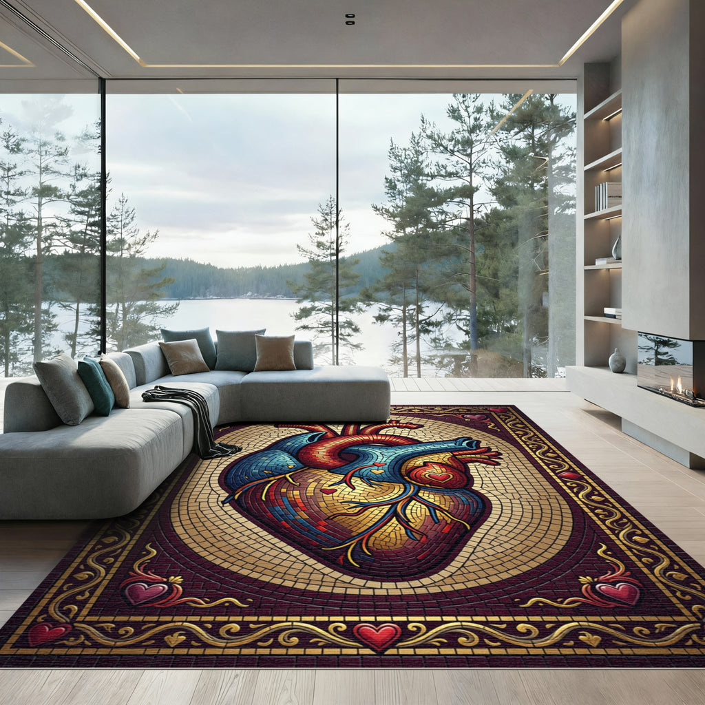 Detailed Anatomical Heart Mosaic Rug