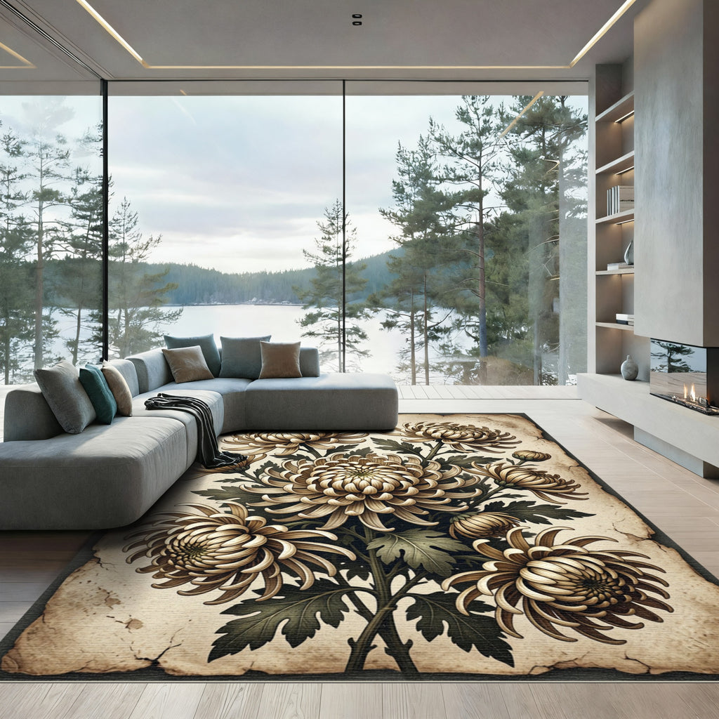 Golden Chrysanthemum Bush Arrangement Rug