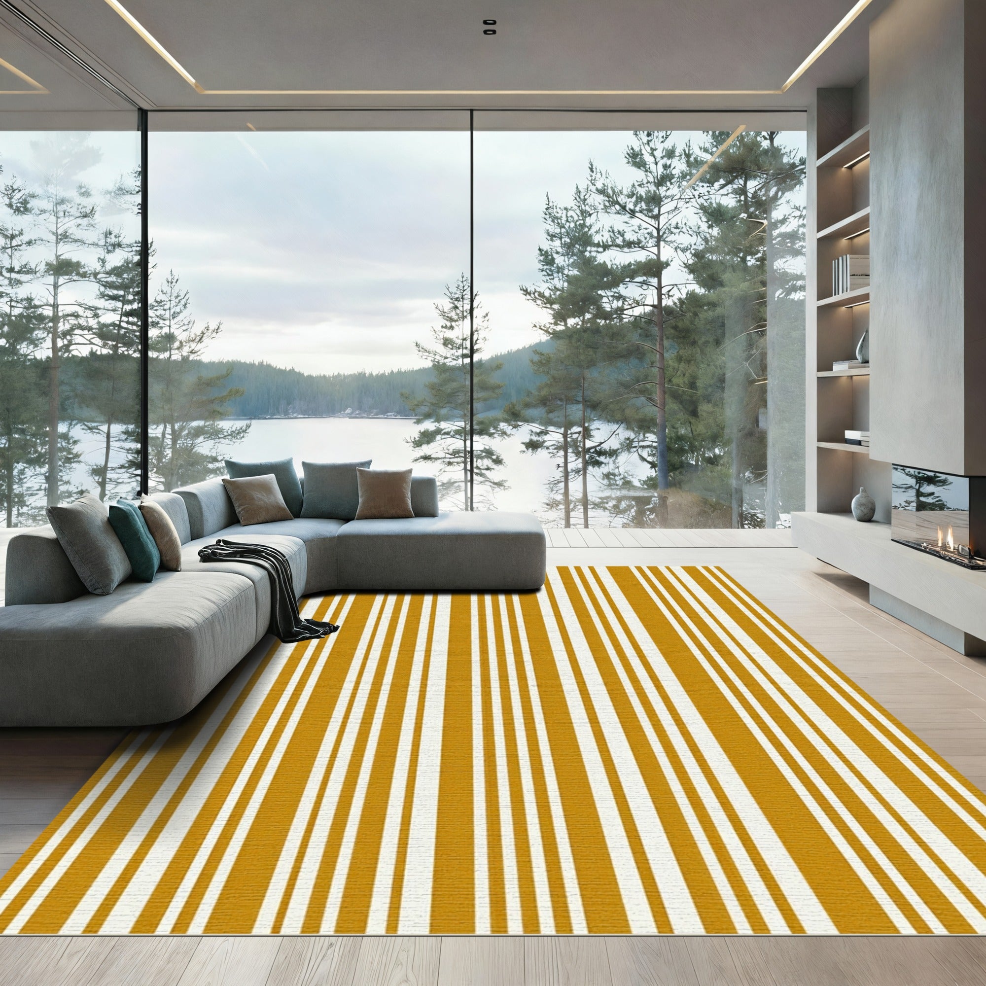 Minimalist Golden Ochre Parallel Stripe Rug