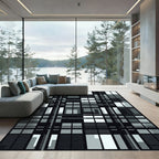Modern Industrial Grid Monochromatic Block Art Rug