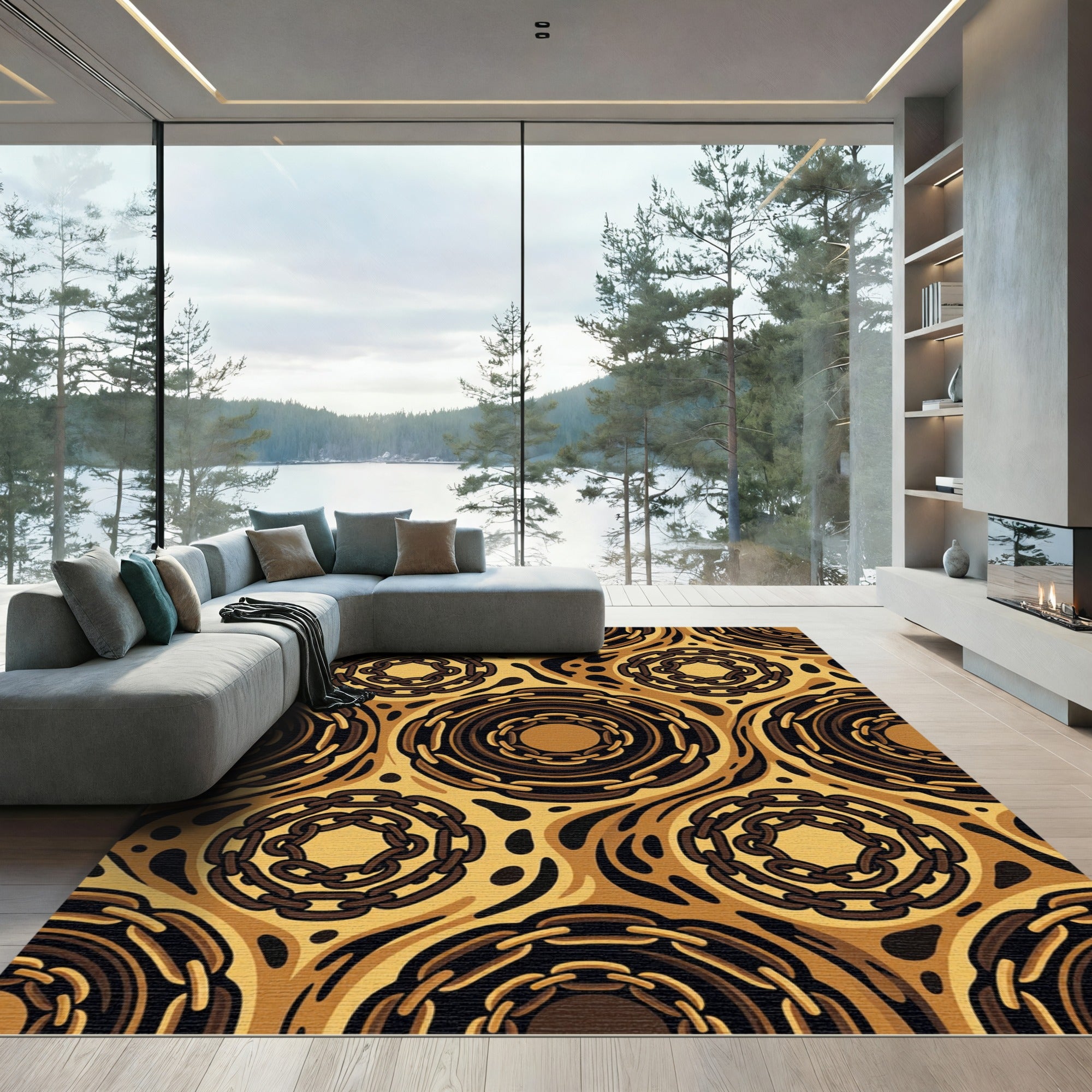 Golden Chain Medallion Abstract Umber Rug