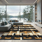 Black Cream and Ochre Woven Weave Rug