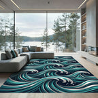 Deep Teal Ocean Wave Abstract Rug