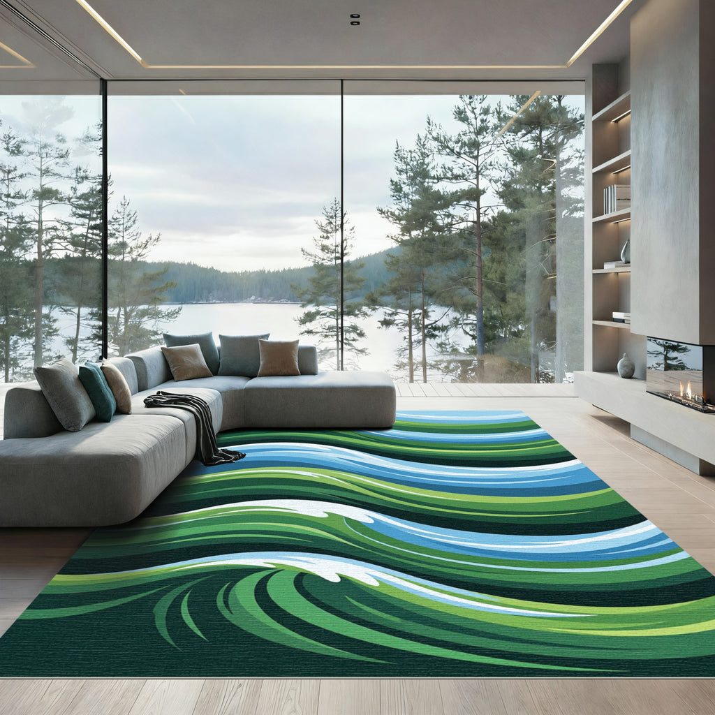 Abstract Emerald Ocean Flowing Wave Rug