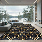 Elegant Black Gold Floral Lattice Rug