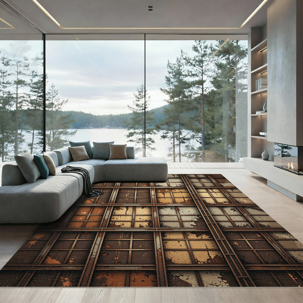 Industrial Grungy Metal Window Grille Rug