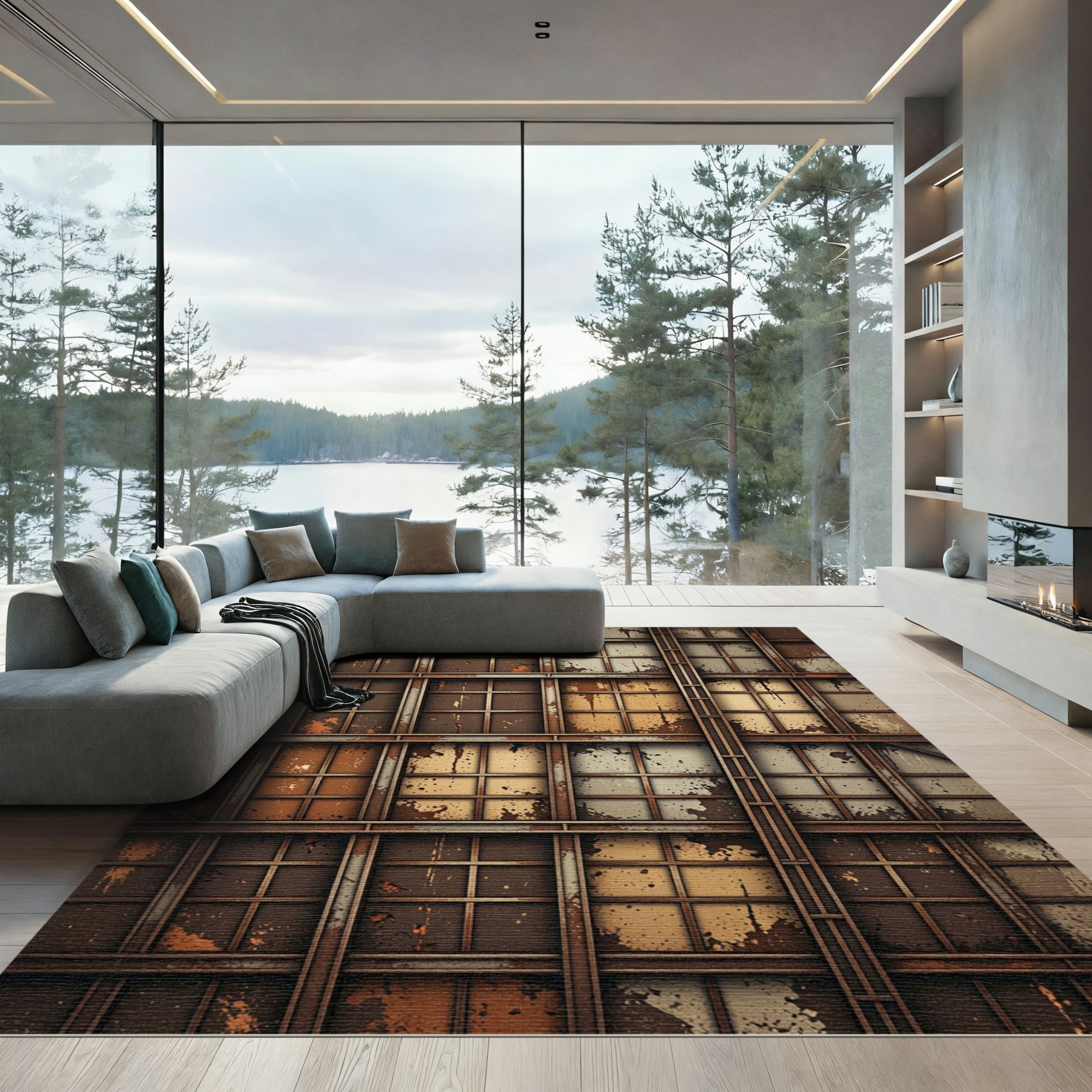 Industrial Grungy Metal Window Grille Rug