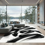 Monochrome Gestural Ink Stroke Abstract Rug