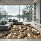 Multicolor Dog Portraits on Taupe Background Rug