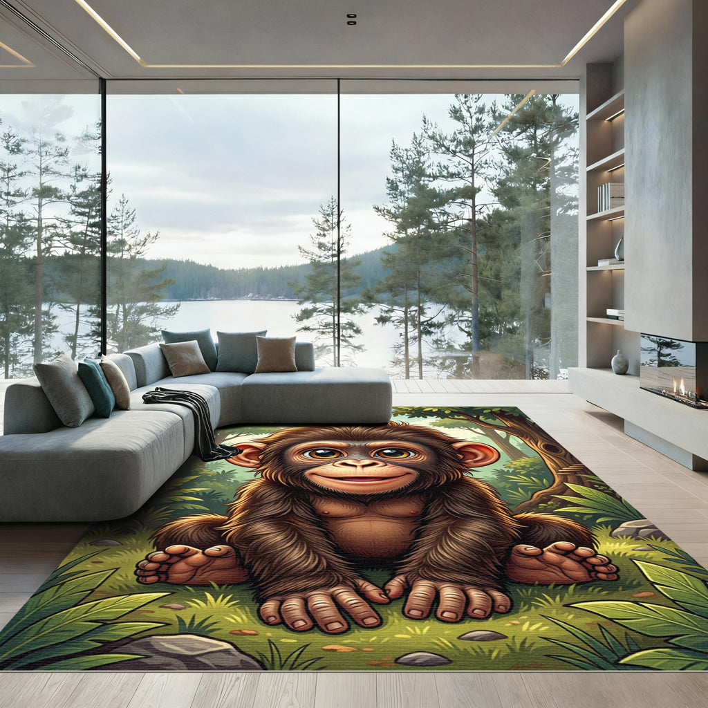 Whimsical Baby Chimp Jungle Portrait Rug