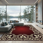 Elegant Cream Laurel Wreath Burgundy Rug