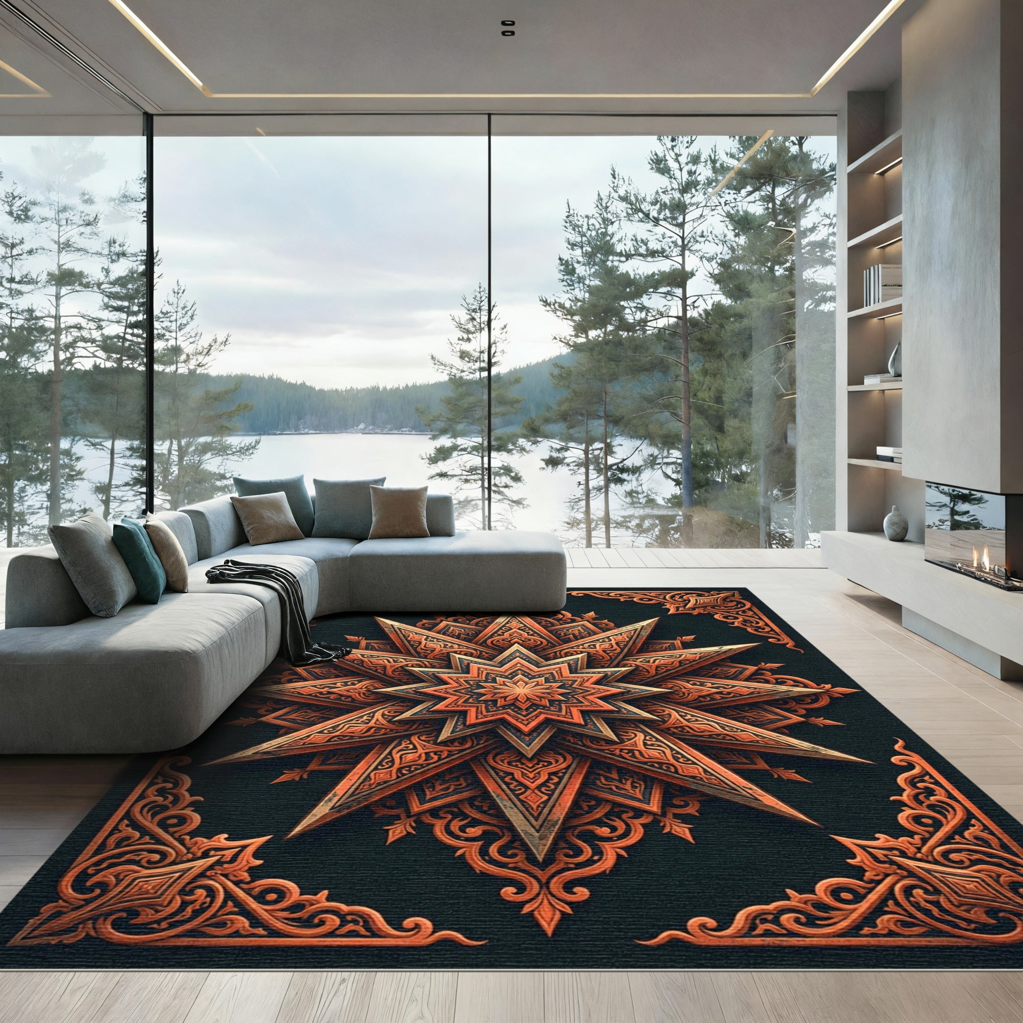 Copper Geometric Starburst Medallion Rug