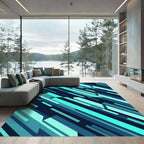 Teal Blue Geometric Slanted Stripes Rug