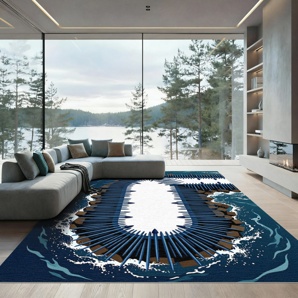 Abstract Navy Spiked Oceanic Geometric Rug