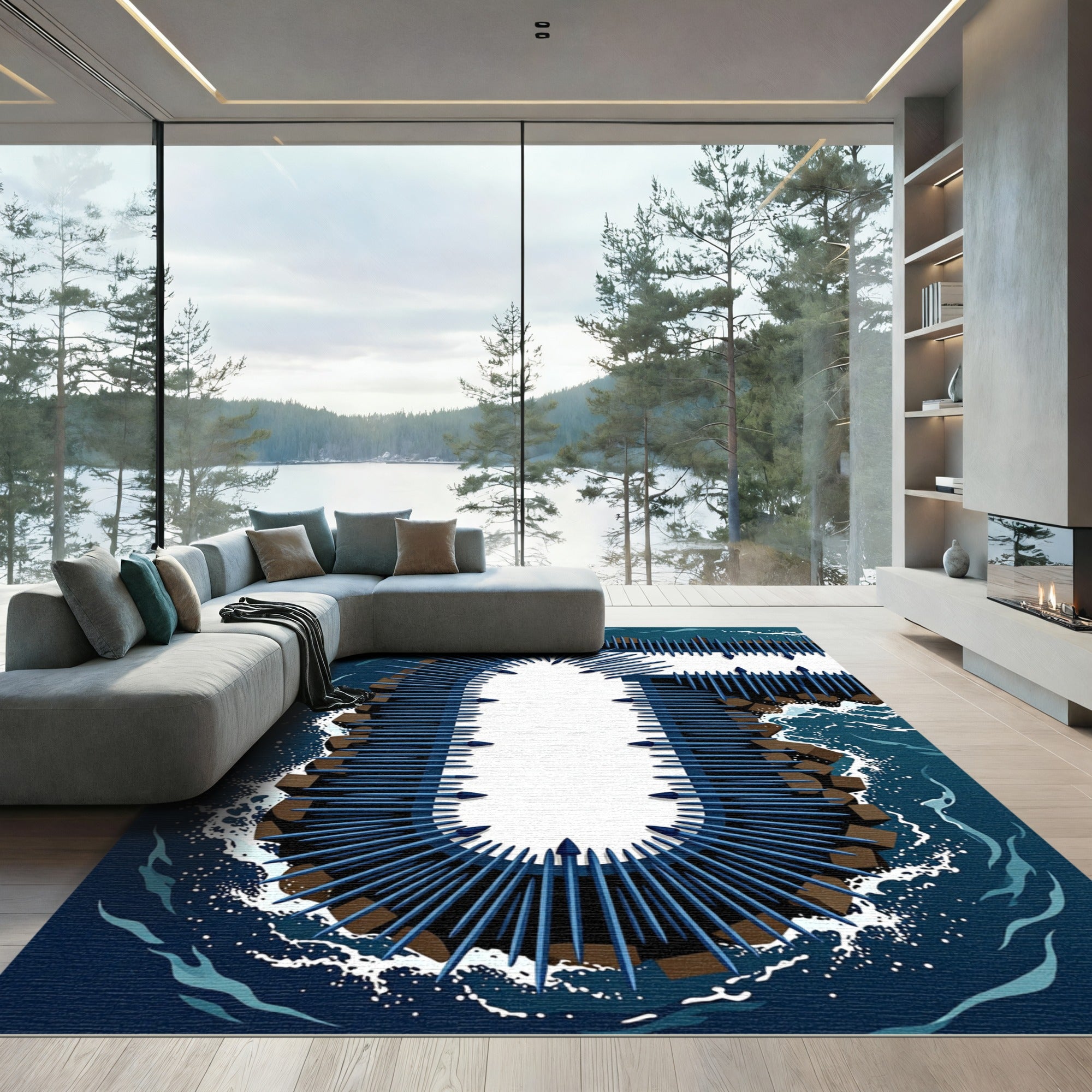Abstract Navy Spiked Oceanic Geometric Rug