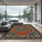 Terracotta Teal Ornate Star Medallion Rug