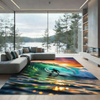 Vibrant Sunset Ocean Wave Art Rug