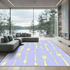 Yellow Cutlery Scattered Lavender Background Rug