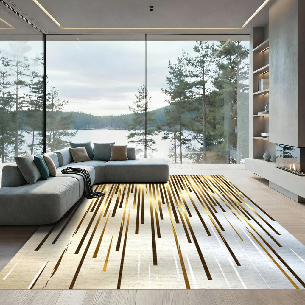 Gleaming Gold Vertical Stripe Accent Rug