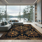 Radiant Gold Starburst Mandala Border Rug