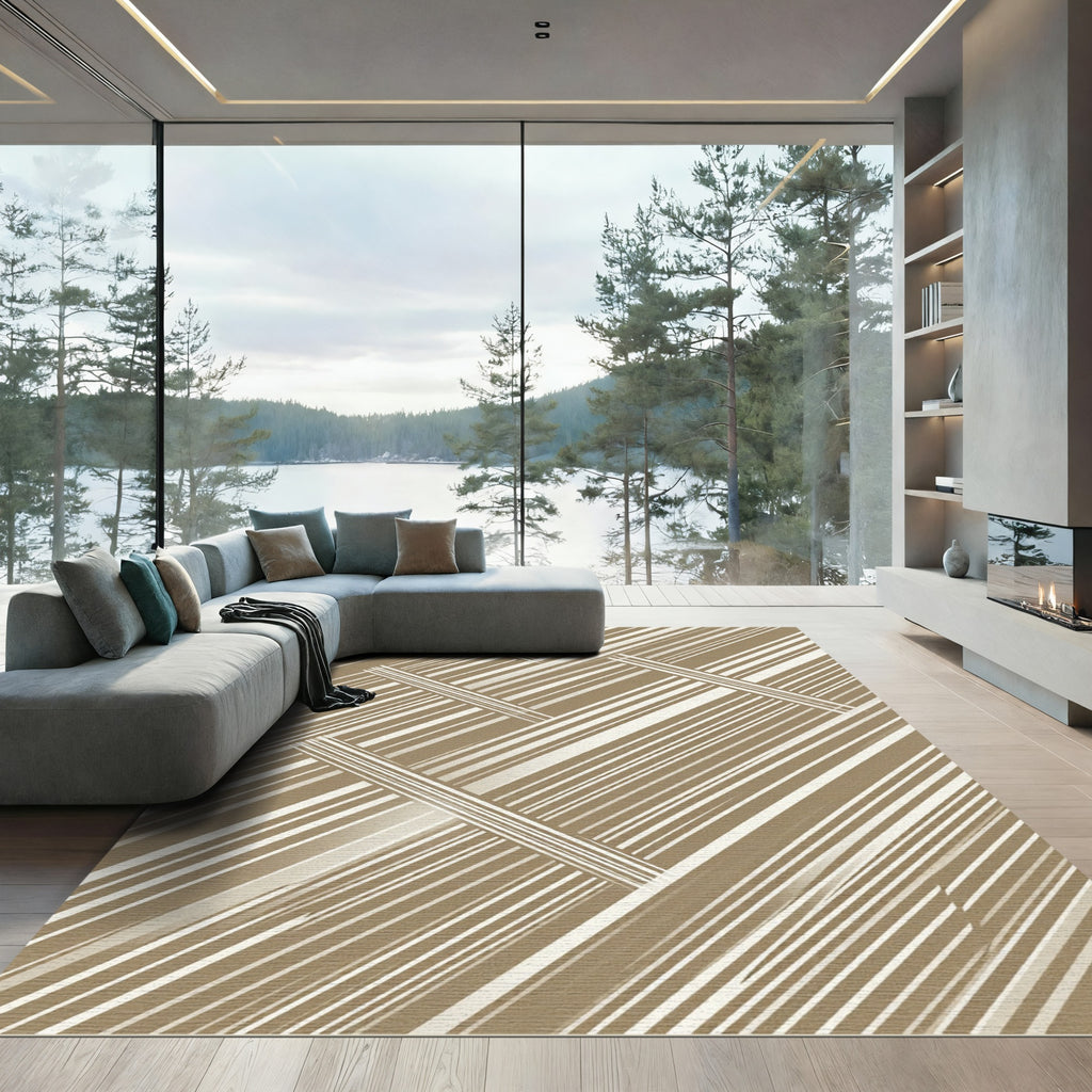 Modern Beige Diagonal Striped Abstract Rug
