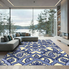 Indigo Paisley Curvilinear Lattice Art Rug