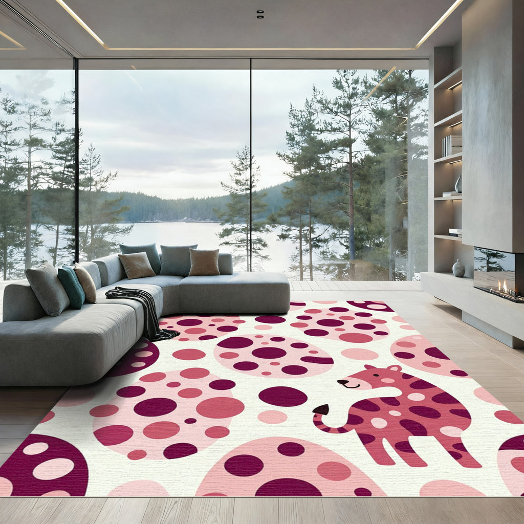 Playful Pink Spotted Giraffe Abstract Rug