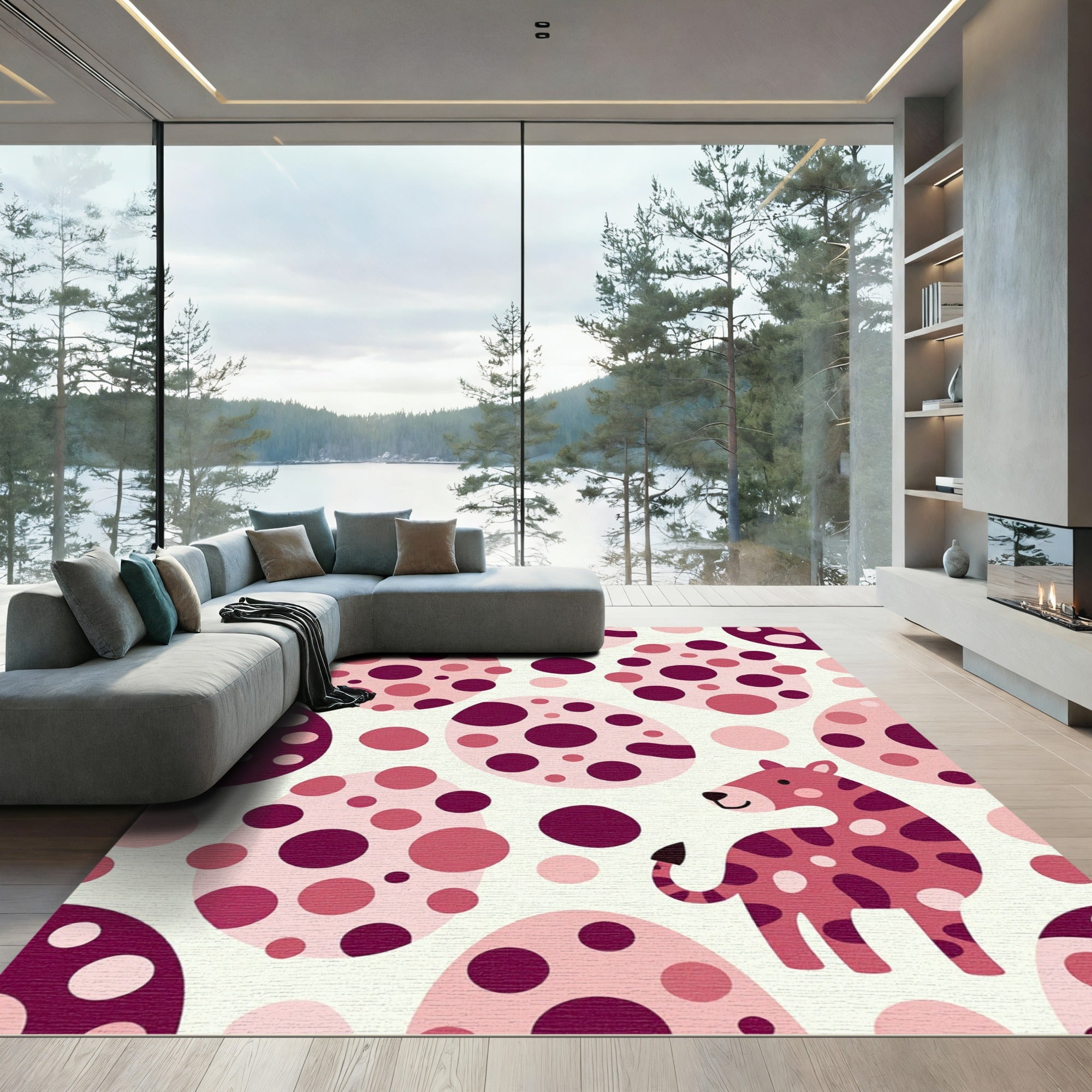 Playful Pink Spotted Giraffe Abstract Rug