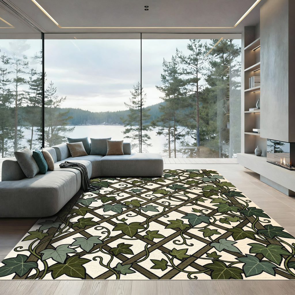 Lush Green Ivy Trellis Lattice Rug