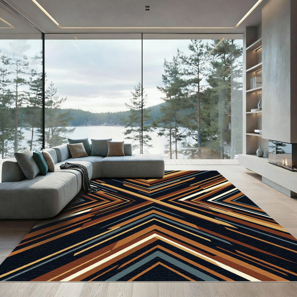 Abstract Copper Geometric Angular Lines Rug