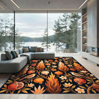 Earthy Pomegranate and Flame Botanical Artwork Rug