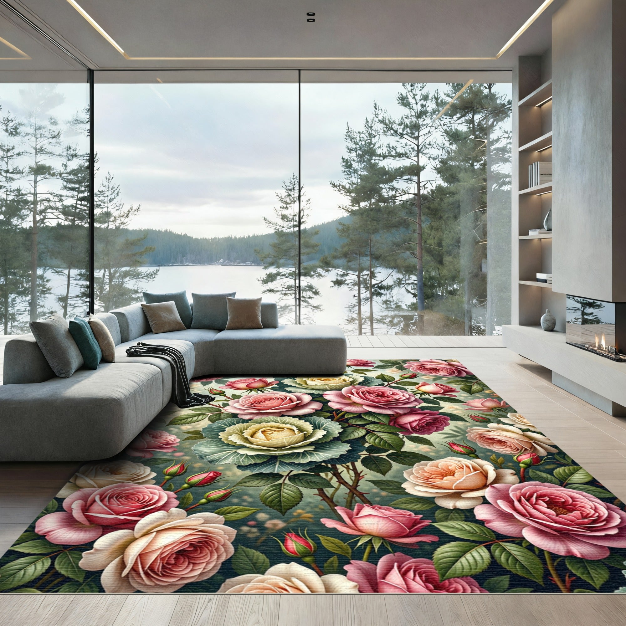 Romantic Blush Rose Floral Bouquet Rug