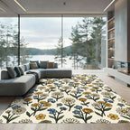 Yellow Blue Daisy Rose Garden Rug
