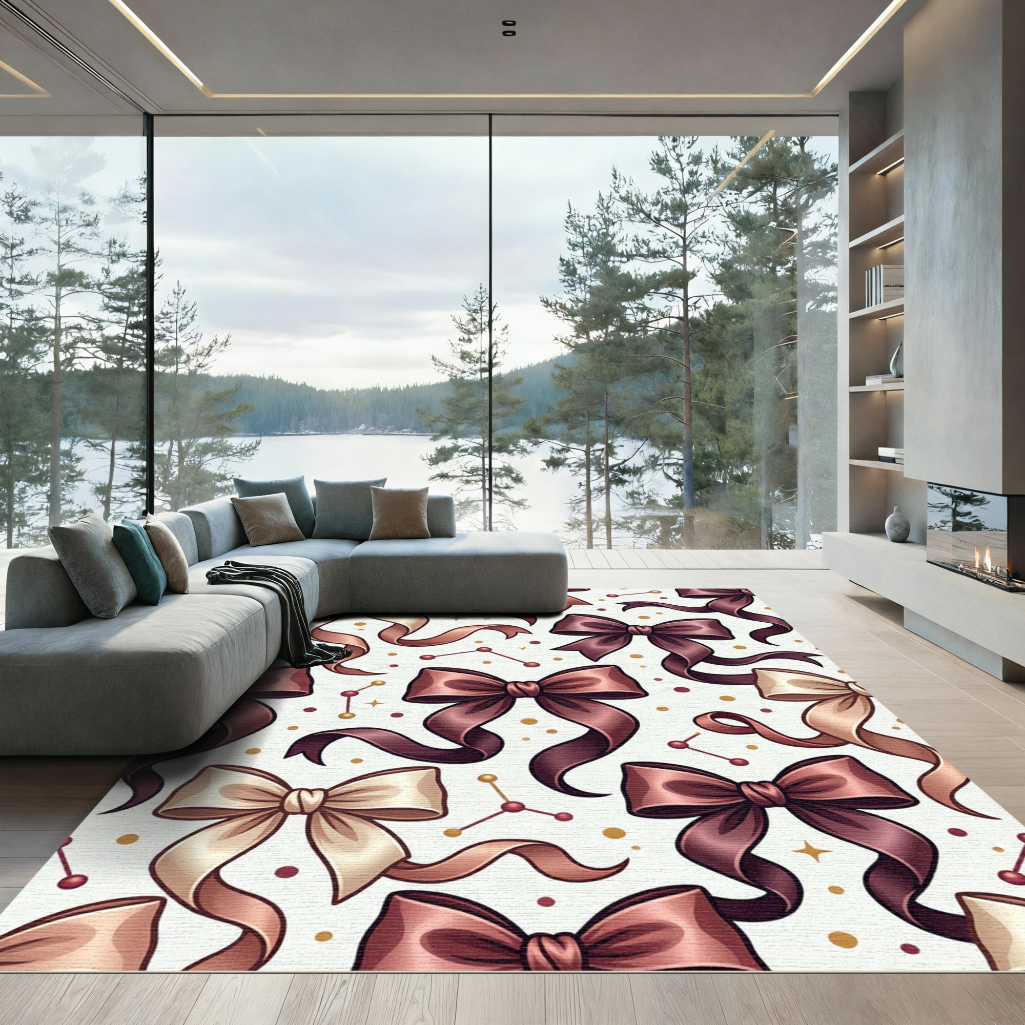 Elegant Mauve Bows with Celestial Accents Rug