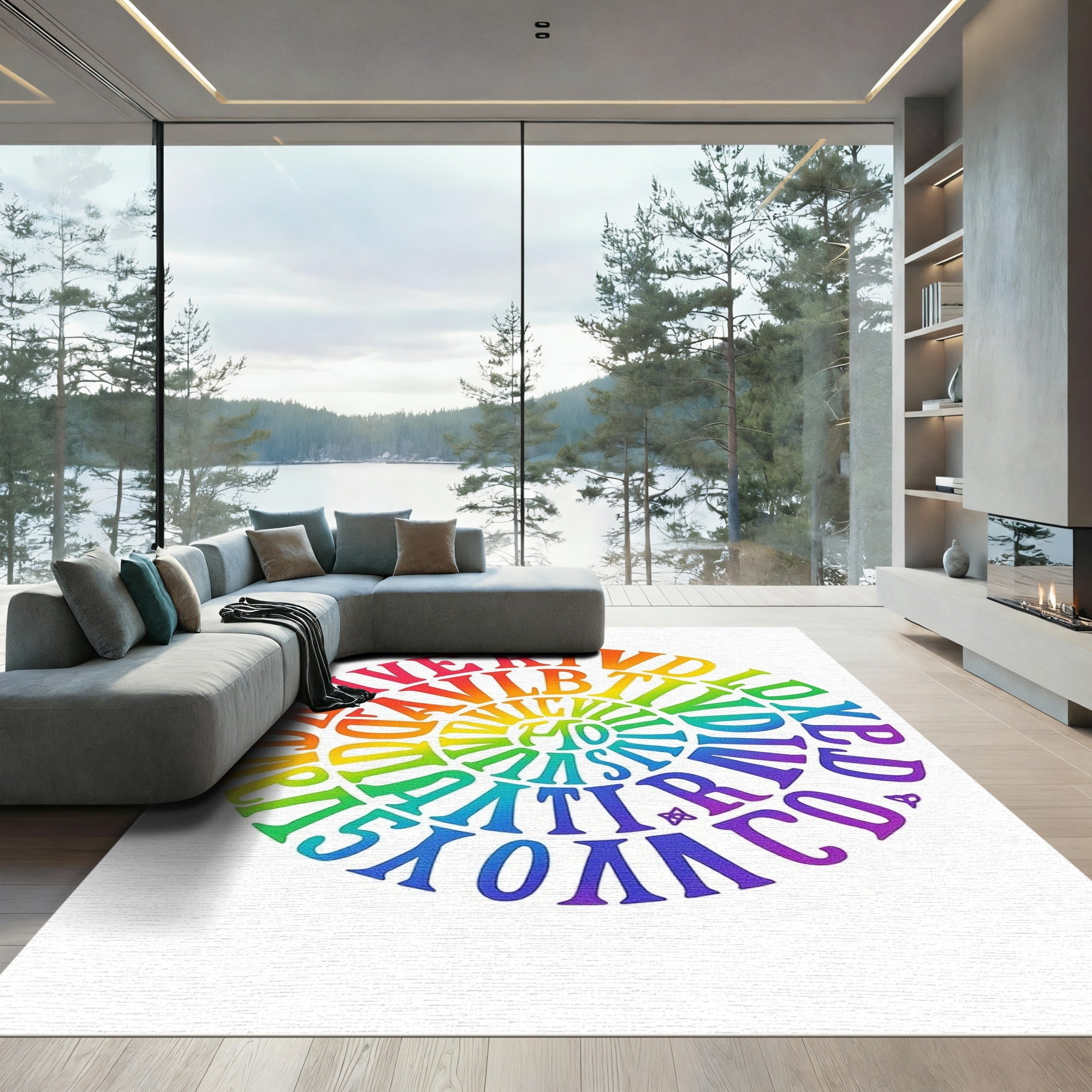 Rainbow Psychedelic Word Spiral Rug