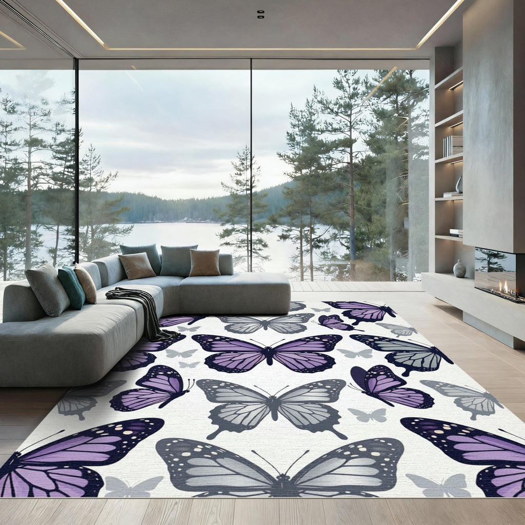Elegant Lavender and Slate Butterfly Field Rug