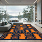 Geometric Orange and Navy Arched Tile Rug