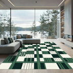 Modern Forest Green Geometric Checkered Grid Rug