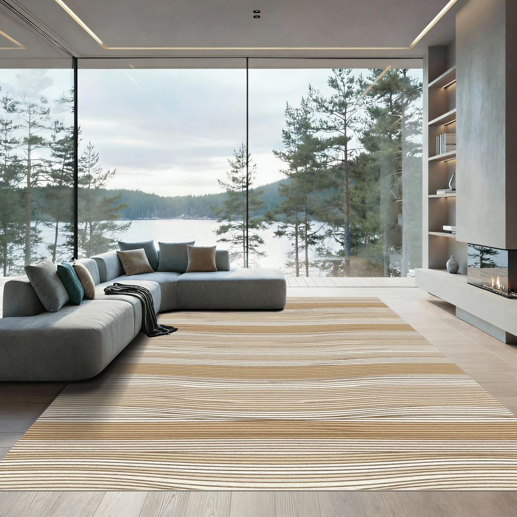 Minimalist Wavy Neutral Stripe Rug