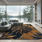 Gilded Starburst Medallion Black Golden Rug