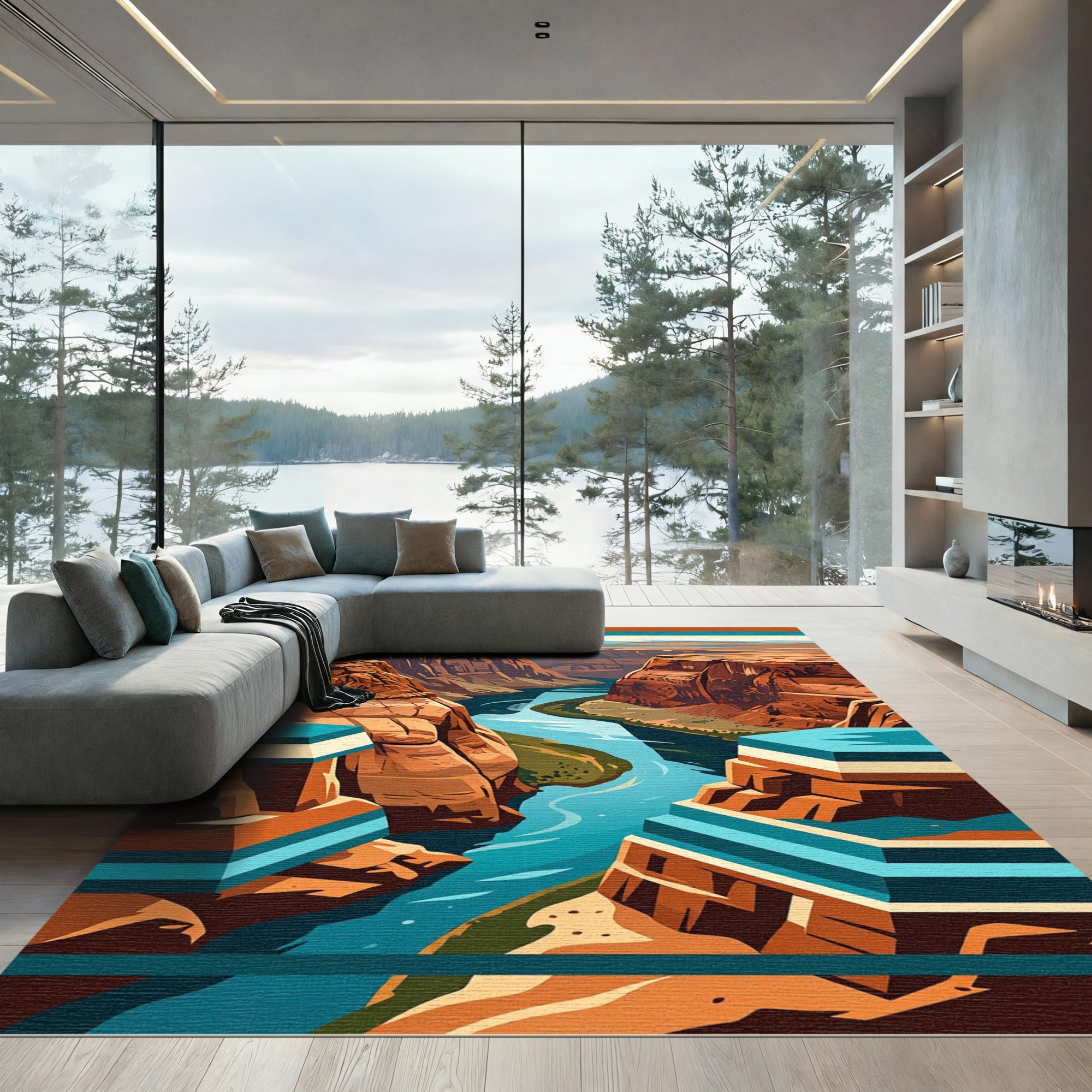 Abstract Canyon River Landscape Horizon Rug