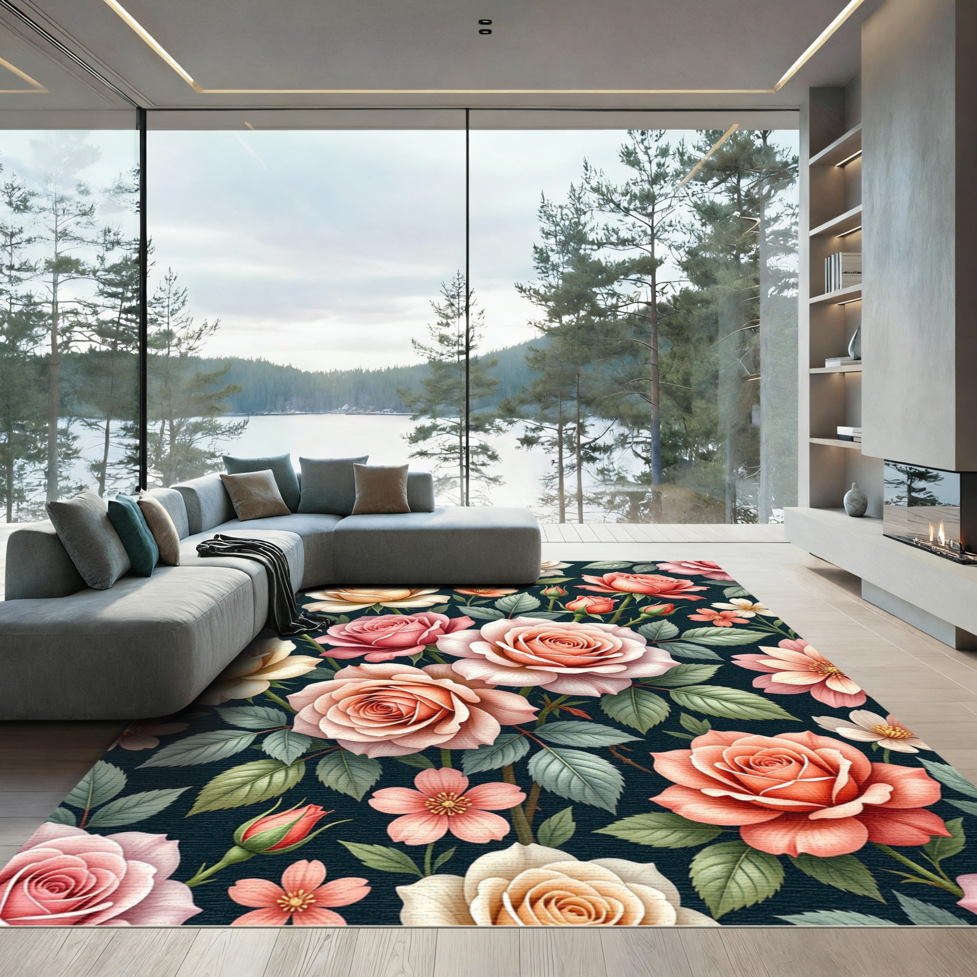 Romantic Peach and Blush Floral Bouquet Rug