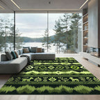 Green Ikat Tribal Animal Border Rug