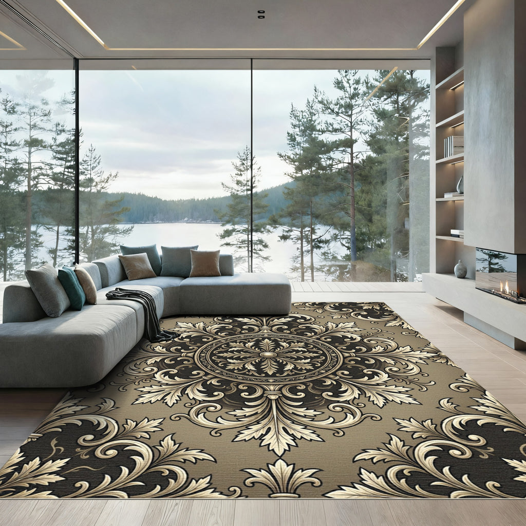Gold Filigree Scroll Acanthus Medallion Rug