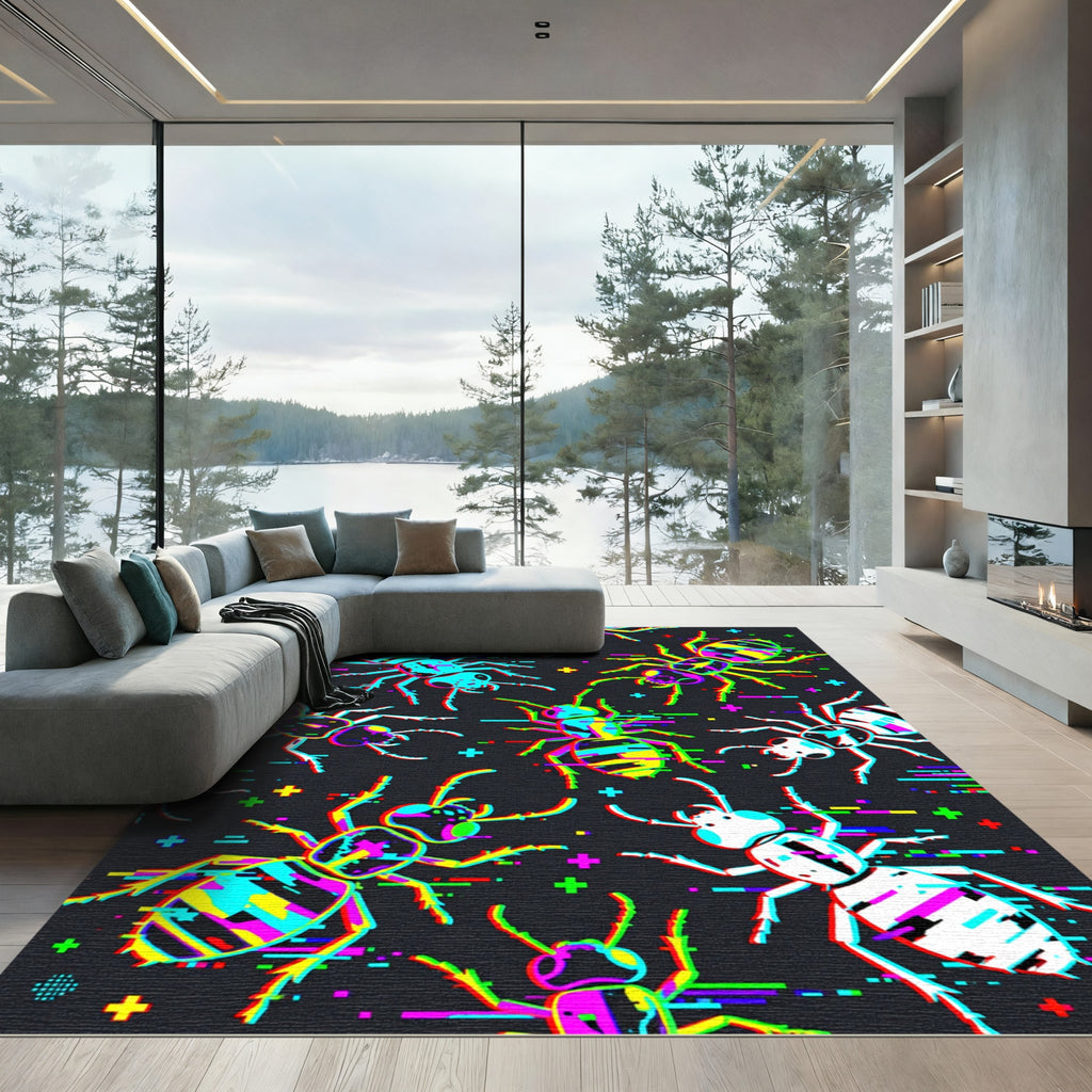 Neon Glitch Insect Cyber Punk Abstraction Rug
