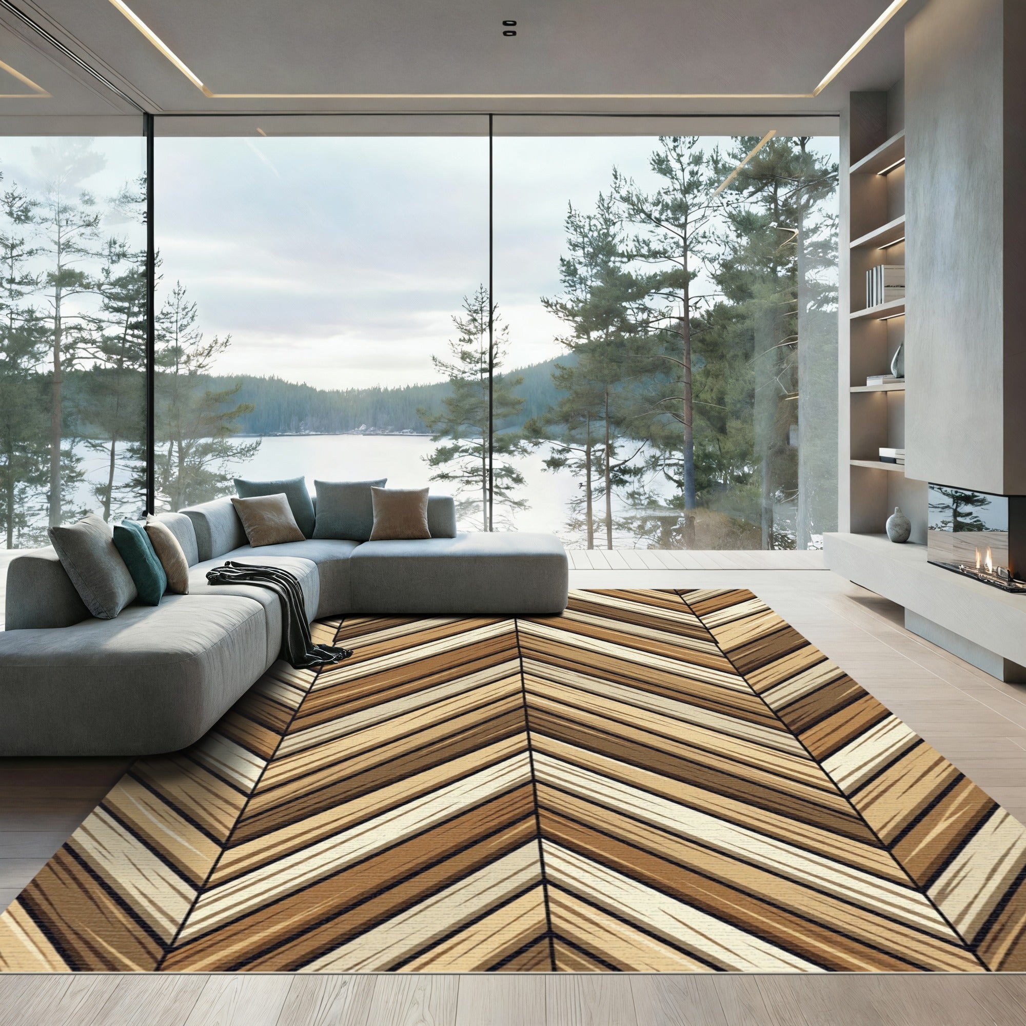 Earthy Tone Wooden Herringbone Rug